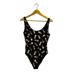 CITY STREET Black with Gold Metallic Pineapple Monogram One-piece Swimsuit